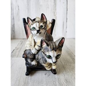 Ceramic tabby kitten cats statue figurine vintage